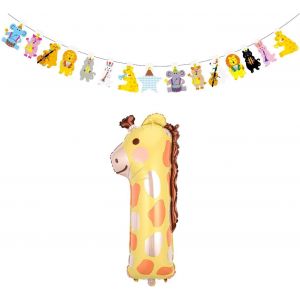 ChicSlick-1 Ballon Girafe Numéro 1, 1 Bannière D'Animal De Dessin Animé, Ballon D'Anniversaire Pour Enfant, Ballon En Aluminium, Décoration De Jungle Pour Chambre D'Enfant.[X1369] - Neuf