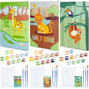 ERYI-Peinture Numero Enfant Animaux Lot 3 Toiles Peinture Par Numero Jungle Cadeau Enfant Kits De Loisirs Créatifs | Activites Manuelles Pour Garçon Paint By Numbers Animaux Jouet Garcon Fille - Neuf
