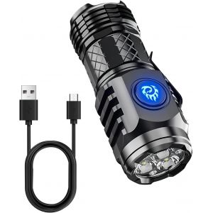 ERYI-Lampe Torche Led Ultra Puissante, Mini Lampe De Poche Rechargeable Torche Led Charge Rapide Compacte 5 Modes D'Éclairage Avec Interface Type-C Pour Camping Night Riding Randonnée Et Urgences - Neuf