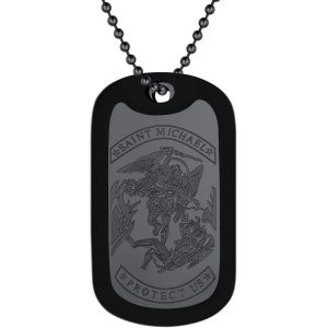 Kal-Collier Saint Michael Homme Plaque Identification Militaire Arm&eacute; Personnalisable Chaine Chr&eacute;tien Pendentif Femme Pr&eacute;nom Gravure Personnalis&eacute; M&eacute;daillon Noir Bijoux Cadeau No&euml;l F&ecirc;tes Des M&egrave;res P&egrave;re - Neuf