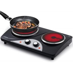 NouvelHorizonstore-Plaque de cuisson &eacute;lectrique double 2100W avec chaleur infrarouge, id&eacute;ale pour la cuisine, le jardin et le camping, plaque de cuisson en acier inoxydable avec thermostat r&eacute;glable - Neuf