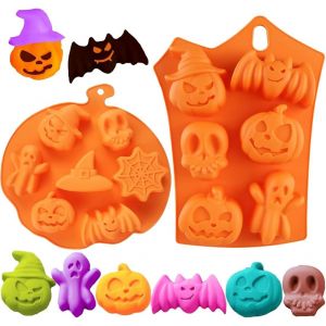 Kalanka-2 Pcs Moule &Agrave; Chocolat D'halloween, Halloween Silicone Moules De Cuisson, 3d Moule Silicone Halloween, Moule De Citrouille D'halloween, Chauve-Souris Et Cr&acirc;ne Pour Chocolat, Bonbons, Gel&eacute;e-Kalanka - Neuf
