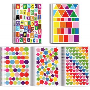 28 Feuilles Gommettes Autocollantes Color&eacute;s 1759pcs Gommette Enfant Stickers Lettres &Eacute;toile Coeur Pois G&eacute;om&eacute;triques &Eacute;tiquettes Adh&eacute;sif Scrapbooking Diy Cadeau Pour Activit&eacute;s Manuelles Photo - Neuf