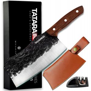 Mevronisshop-Hachuela Couteau Boucher Pour Barbecue Hache De Cuisine En Acier Inoxydable 295 Mm Couteau Style Japonais Pack Bo&icirc;te Cadeau + &Eacute;tui En Cuir + Aiguiseur En C&eacute;ramique (Pack Hachuela) - Neuf