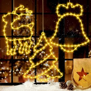 KAL-Rideau Lumineux De Noël, Lot De 4 Guirlande Lumineuse De Noël Avec Ventouses, Etanche Fenêtre Décorative De Noël Étoile, Guirlande Lumineuse De Noël Intérieur Extérieur Pour Décoration, Fête, Mar - Neuf