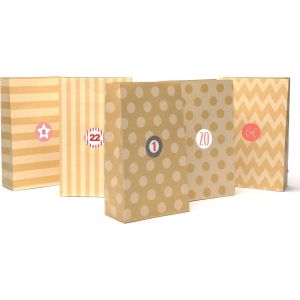 24 Sacs Cadeaux en Papier Kraft, Sacs en Papier Colorés, Recyclable avec Autocollants, Sac Idéal pour les Calendriers de l'Avent DIY ou les cadeaux de Noël - Neuf
