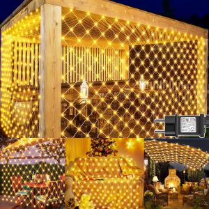 KAL-Filet Lumineux Extérieur 3X2M 200 Led Guirlande Lumineuse Plafond Avec Prise, Minuterie, 8 Modes Filet Lumineux Noël Ip65 Étanche Rideau Lumineux Pour Buisson Jardin Chambre Noël Intérieur - Neuf
