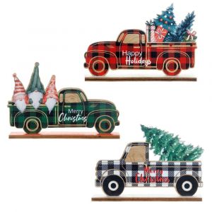 Décorations de Noël Ornements de voiture en bois, ornements en bois Table Décoration de Noël Pendentif Décoration Cadeau de Noël Jouets Fenêtres Décoration en verre Style de Noël - Neuf