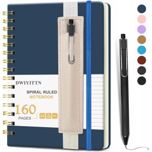 Eryi-Carnet De Notes Avec Stylo, Cahier Spirale A5 Ligné 160 Pages / 80 Feuilles, Couverture Rigide En Cuir, Journal Avec Stylo Et Porte-Stylo, Carnet Bloc-Notes, 14.5 X 21 Cm, 80 G/M² - Bleu - Neuf