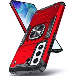 Galaxy S21 Fe 5g Case, Military Grade Shockproof Protective Case With Enhanced Metal Ring [Magnetic Stand], Compatible With Samsung Galaxy S21 Fe, Red - Neuf