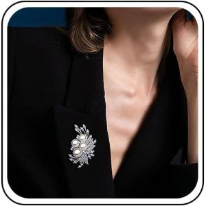 Kjdal-Broche Fleur Perle Épingle Fleur En Cristal Étincelante Broche Perle Baroque Corsage Argent Épingle Perle Cristal Vintage Clip Cardigan Clip Revers Clip Chemise Bijoux De Mariage - Neuf