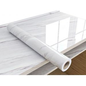 Papier peint autocollant effet marbre blanc, 2 x 10 m, &agrave; d&eacute;coller et &agrave; coller - Neuf