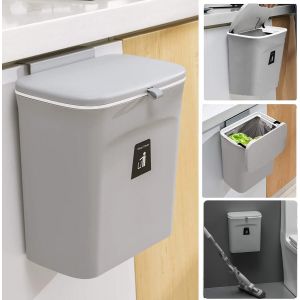 Jexnovashop-Starvast Poubelle &Agrave; Suspendre Au Mur Avec Grattoir Pour Porte D'armoire, Chambre &Agrave; Coucher, Bureau, Salle De Bain, Dortoir, Maison, Dortoir, Gris 9 L - Neuf