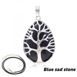 Pendentif Arbre De Vie En Pierre De 7 Chakras, Colliers En Forme De Goutte D'eau Naturelle, Cristal Rose, Quartz Rose, Am&eacute;thyste, Lapis Lazuli, ?il De Tigre, Cadeaux-5.5-6mm-Blue Sad Stone - Neuf