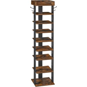SUBZONAL-tag&egrave;re &agrave; Chaussures &agrave; 9 Niveaux, Meuble &agrave; Chaussures, Rangement des Chaussures, avec 2 Crochets, Gain de la Place, Stable, pour Entr&eacute;e, Salon, Chambre, Marron Rustique et Noir EBF81XJ01G2 - Neuf