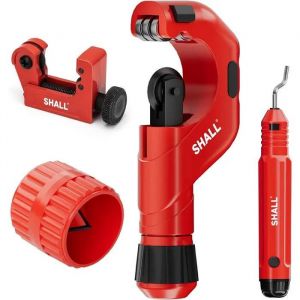SHALL Lot de 4 coupe-tubes robustes &Oslash; 6-50 mm, mini cutter &Oslash; 3-22 mm, avec 2 outils d'ebavurage, convient pour PVCaluminiumcuivre - Neuf