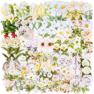 Lot De 100 Autocollants À Fleurs Blanches,Fleurs Et Plantes Naturelles Autocollants Décoratifs Transparents,Autocollants De Scrapbooking,Bricolage,Artisanat,Albums Photo,Planificateurs, - Neuf