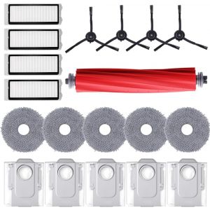Kit d'accessoires pour robot Qrevo S/QRevo MaxV/QRevo Pro/QRevo PLUS Pièces de rechange 1 brosse rouleau principale,4 filtres HEPA,5 serpillères,4 brosses latérales,5 sacs à - Neuf