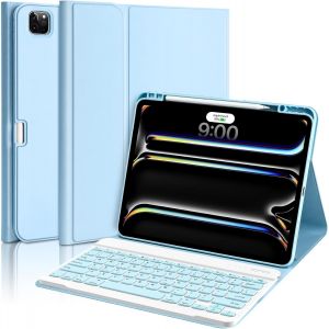Chenquansarl-Pour Ipad Pro 13 Pouces Étui Avec Clavier (M4,2024),Étui Avec Clavier Pour Ipad 13 Pro Magnetic Detachable Folio Slim Folio Ipad Pro 13 Keyboard,Smart Sleep/Wake(Bleu Pâle) - Neuf