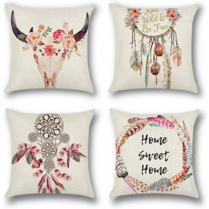 Cauc-Taie D'oreiller D&eacute;corative, Lot De 4 Polyester Et Lin Housses De Coussin Pour Voiture Canap&eacute; Maison D&eacute;cor, 45 X 45cm Housse De Coussin (Dreamcatcher) - Neuf
