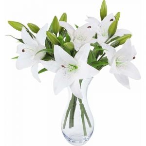 5 Pcs Artificielle Bouquets de Fleurs, Fleurs Artificielles, Plastique Artificielle, Lys pour la Décoration de la Maison, de Mariage, d'un Cimetière, Extérieure et Intérieure de Plantes Artificielles - Neuf