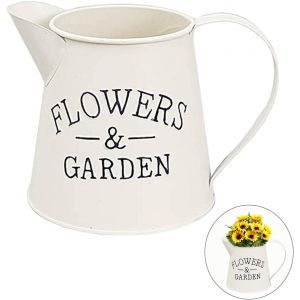 NouvelHorizonstore-Pot &agrave; Lait en Fer Vase, Vintage &agrave; Fleurs en M&eacute;tal Seau, Rustique Pot de Fleur D&eacute;coration, pour Jardin Arrangement Fleurs, Salon Ornement (Beige) - Neuf