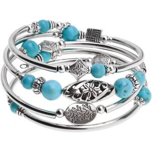 Eryi-Bracelets Bohèmes Superposés Bracelet Jonc Chakra Perlé Pierre Naturelle Bracelet En Argent Superposé Bijoux Fantaisie Cadeaux Pour Femmes Amis Dames - Neuf