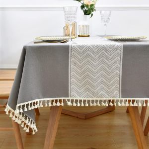ChenQuanSarl-Nappe De Table En Coton Mélangé, Nappe Rectangulaire Lavable Pour Salle À Manger, Jardin, Fête, Maison (Gris, 135 X 180 Cm) - Neuf