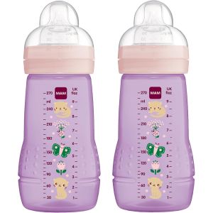 Easy Active Baby Bottles,270 Ml,With Teat,Size 1,Skinsoft Silicone,Baby Bottles With Ergonomic Shape,For Babies From 0 Months And Above,Cat/Butterfly Design - Neuf