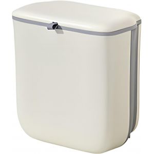 9L Poubelle Murale Cuisine, Poubelle Cuisine, Poubelle De Camping, Poubelle De Cuisine Pliable Anti Odeur, Poubelle Compost Murale Pour Salle De Bain, Camping, Bureau, Sous Evier, Blanc (Cr&egrave;me) - Neuf