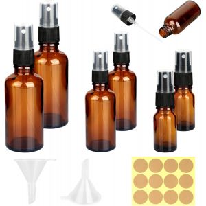 MEVRONISSHOP-Lot de 6 flacons pulv&eacute;risateurs en verre marron - 10 ml/30 ml/50 ml - Petit flacon pulv&eacute;risateur en verre avec entonnoir et autocollant - Flacons pulv&eacute;risateurs vides &agrave; remplir pour parf - Neuf