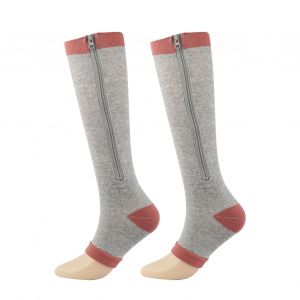 1 Paire Fermeture À Glissière Couleur Unie Haute Élasticité Chaussettes De Compression Unisexe Genou Haut Bout Ouvert Bas De Soutien Soins De Santé-Gris L - Neuf