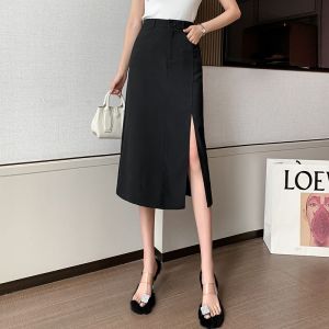 Jupe Femme Taille Haute Jupe Mi-Longue Petite Jupe Noire Jupe Longue Fendue Devant Jupe De Banlieue - Neuf