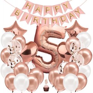 Pink Gold 5Th Birthday Girl Decoration - Girl'S Birthday Kit - Birthday Balloon For Girls 5 Years - Birthday Decoration For 5 Years Girl - Birthday Balloon 5 Years Girl - Neuf