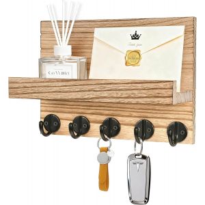 Cmwx-Porte Clef Mural, Porte-Cl&eacute;s Mural En Bois, Porte Courrier Mural, Avec 5 Crochets &Agrave; Cl&eacute;s, Pour Salon, Salle De Bain, Cuisine, Les Entr&eacute;es, Couloirs (Couleur Du Bois) - Neuf