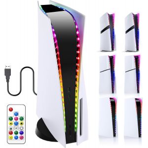 Eryi-Bande Led Rvb Pour Ps5/Slim Console Digital/Disc Edition Éclairage Led, 7 Couleurs, 358 Modes, Avec Télécommande À Clé, Accessoire Compatible Avec Playstation 5 - Neuf
