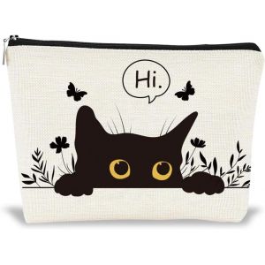 MAA-Trousses de Maquillage à Fermeture Éclair Trousse de Toilette de Voyage Portable à Imprimé Chat Noir Personnalisée Pochettes Organisateur D'Accessoires pour Femmes Filles Cadeaux 25x18x5cm - Neuf