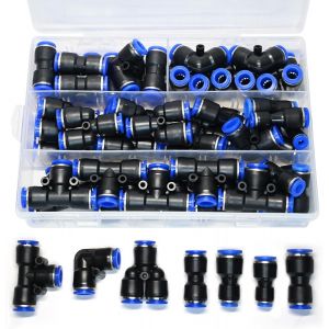 Lot de 46 raccords pneumatiques rapides de 6 mm-Droits,coudes,en T,répartiteurs en Y et réducteurs-Connecteur de tuyau d'air pour tuyaux en polyuréthane/nylon/polyéthylène - Neuf