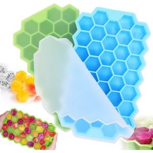 Tianyi-2 Plateaux À Glaçons Avec Couvercles, 74 Cubes Silicone Glacons Hexagone Silicone Moule À Glaçons En Gel De Silice Sacs À Glaçons Flexibles Pour Boissons Fraîches À Faire Soi-Même, Whisky, Coc - Neuf