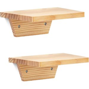 CMWX-Lot de 2 petites &eacute;tag&egrave;res flottantes, &eacute;tag&egrave;re murale trap&eacute;zo&iuml;dale pour lampe de table, affichage de plantes, bords en bois d&eacute;coratifs chic pour salon, chambre, cuisine, bureau, pin, 20 x 15 cm - Neuf