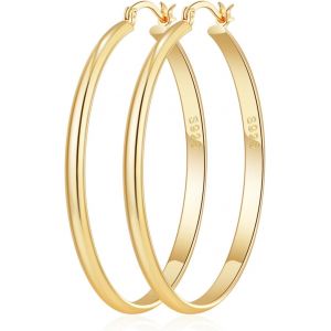 Tianyi-3 Mm De Large Boucles D'oreilles Femme Or,Hypoallergéniques, Véritable 14 Carats Créoles Grandes Créoles En Or Légères, Pour Bijoux Cadeaux - Neuf