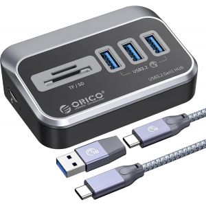 JGD-Hub USB C, hub USB 3.2 GEN 1 vers Lecteur de Carte SD, 5 Ports, avec 0,5m c&acirc;ble et Adaptateur USB A, hub de donn&eacute;es 5 Gbps avec Port d'alimentation 5V/2A de Type C pour PC, Ordinateurs Portable - Neuf