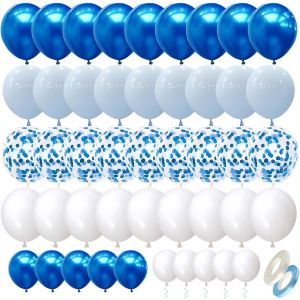 CAUC-70 Pi&egrave;ces Ballon Bleu, M&eacute;tallis&eacute; Chrome Bleu Confettis Ballons Latex H&eacute;lium Bleu Clair et Blanc Ballons de Baudruche D&eacute;coration d'Anniversaire pour d'enfant Baby Shower Mariage F&ecirc;te (Bleu) - Neuf