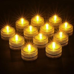 Lot De 12 Mini Lumières Led Submersible,Mini Bougies Submersibles Led Lampes,Étanche Ip68,Étanches À Piles,Pour Étang,Fête,Mariage,Piscine,Jardin Et Bain (Blanc Chaud) - Neuf