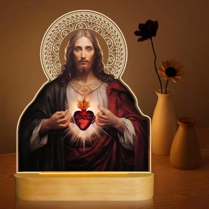 meimie-Lot De 2 Veilleuses En Forme De C?ur Sacré De Jésus, Cadeaux Chrétiens Pour Femme, Décoration D'Intérieur, Cadeaux De Foi Pour Noël, Dévotion Quotidienne, Prière, Communion, Baptême Pour Hommes - Neuf