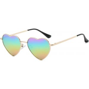 Fdjhy-Lunettes De Soleil Polarisées En Forme De C?ur Pour Homme Et Femme - Lunettes Hippie Vintage - Lunettes De Soleil Pour Festival, Fête, Cadre En Métal Doré Avec Uv400 - Neuf