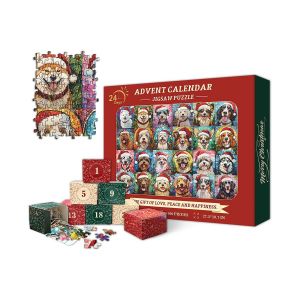 Calendrier de l'Avent 2024 - Puzzle 1000 pi&egrave;ces - Motif chien en mosa&iuml;que et vitrail - Neuf