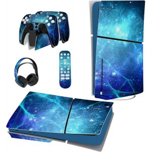 Eryi-Autocollant Protection Pour Ps5 Slim Standard Console, Sticker Skin Pour Ps5 Manette & Télécommande & Casque & Station De Charge,Disc Edition-Bleue Nébuleuse - Neuf