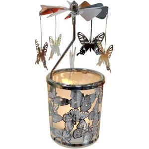 Kalanka-Kingnero Porte Bougie Rotative Bougie Tournante Papillons D'argent Porte Moulin Vent Metal Bougie Carousel Support De Lampe À Thé En Métal Pour Pour Maman, Femme, Femme Et Enfant Cadeaux - Neuf