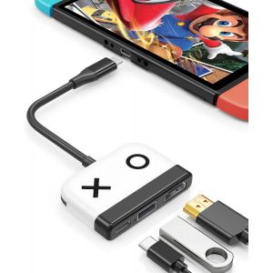 ERYI-Tv Adaptateur Usb C Vers Hdmi Pour Switch, 3 En 1 Usb-C Hub Avec Usb 3.0 Port De Charge Pd Hdmi 4K Convertisseur Pour Switch/Switch Oled Macbook Pro Samsung S22 (Blanc) - Neuf